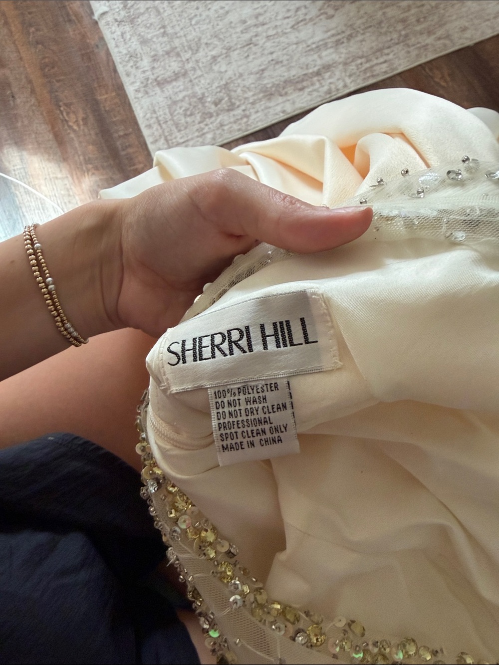 Sherri Hill Cream and Silver Embellished Illusion Prom Dress - Picture 2 of 3